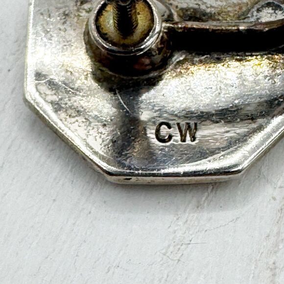 Vtg Sterling Monogram HEM Screw back Earrings Octagonal Signed CW Scrap Wear 10g - Picture 8 of 9